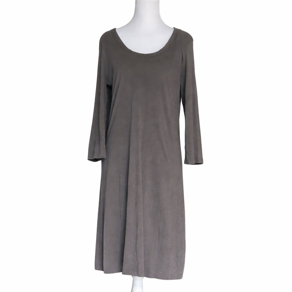 Garnet Hill Dress Medium Gray A-Line 3/4 Sleeve Scoop‎ Neck Trapeze Hong Kong